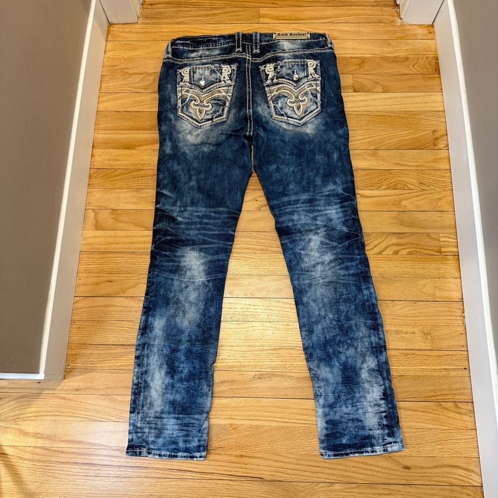 Rock Revival DeLu Blue Acid Wash Mid Rise Straight 34x34 - Picture 3 of 3